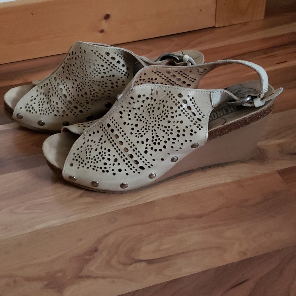 PIKOLINOS Neutral Beige Perforated Wedge Slingback Sandals